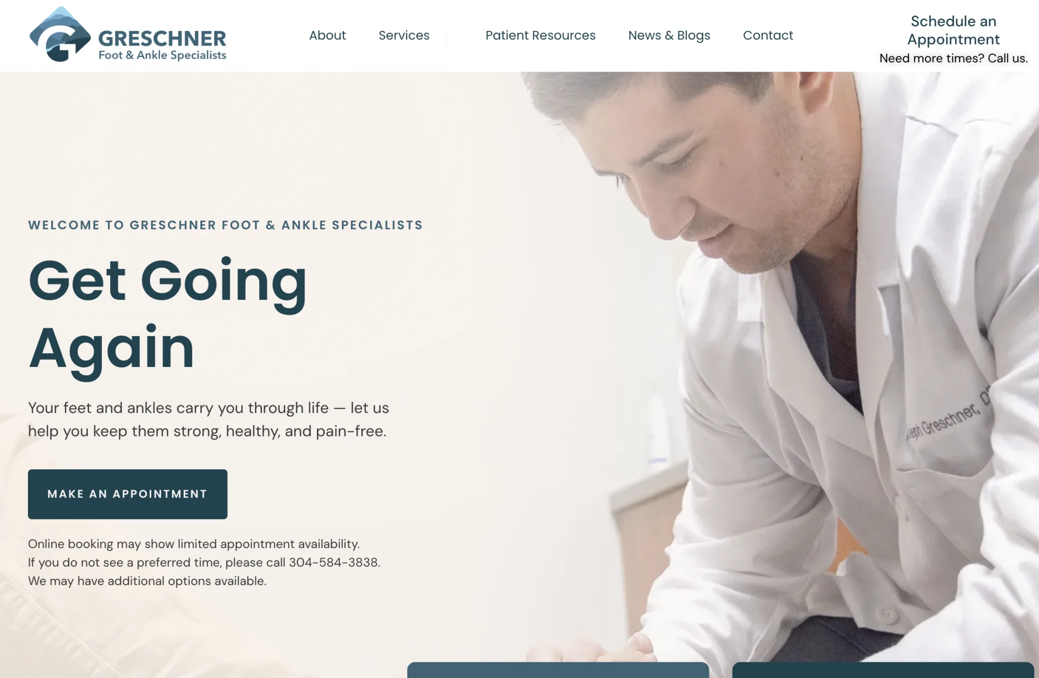 GrassRoots website work for Greschner Foot & Ankle Specialists, from the published case study